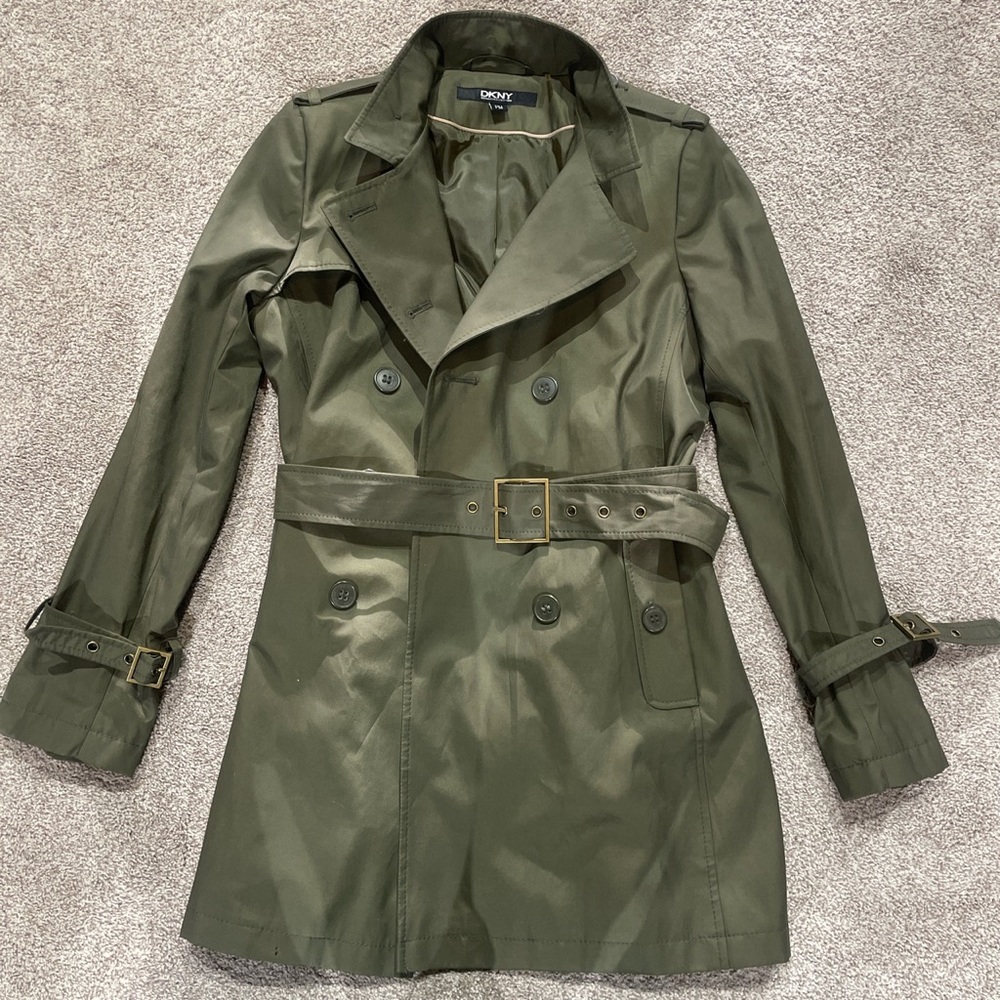 DKNY Army Green Belted Trench Coat